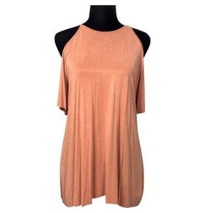 ZARA W/B Collection Orange Cupro Cold Shoulder Short Sleeve Top NWT Size Small